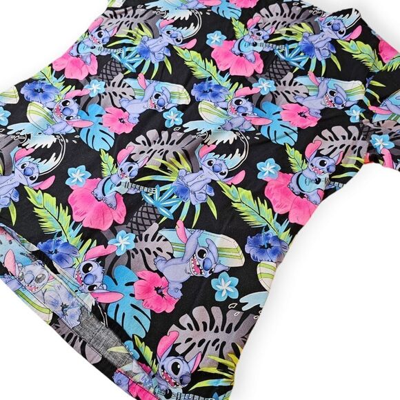 Disney Stitch Black Floral Scrub Top Medium - Picture 2 of 6